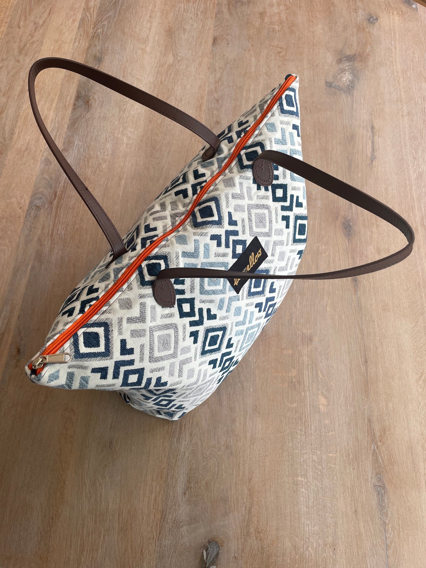 Tas blauw-wit patroon met rits