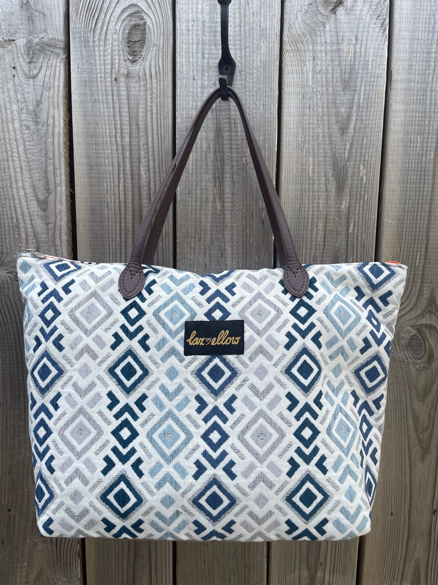 Tas blauw-wit patroon met rits