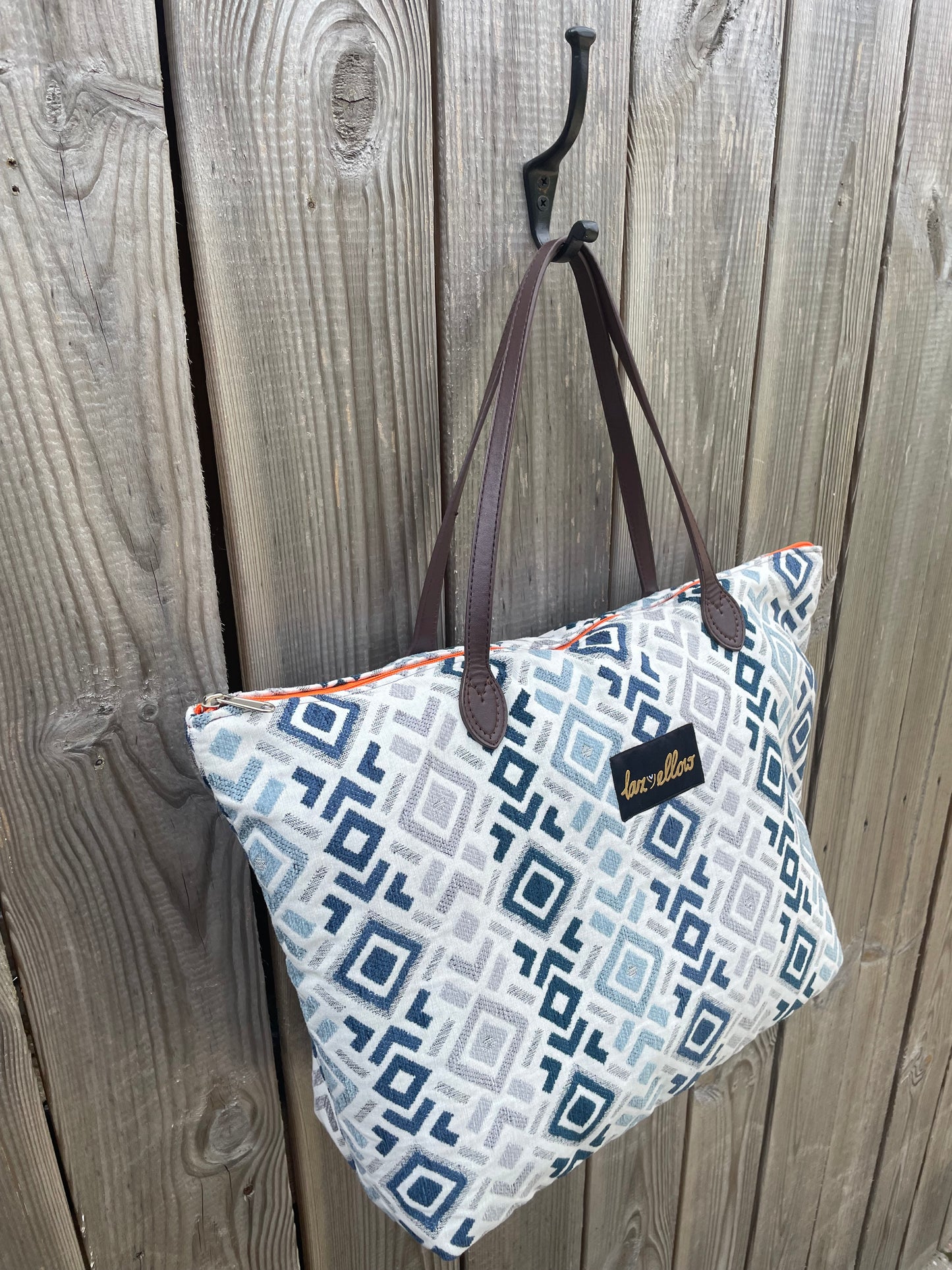Tas blauw-wit patroon met rits